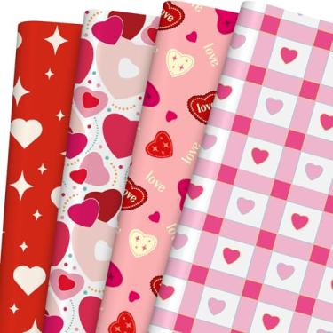 Imagem de LOADSFUN Folha de papel de embrulho de Dia dos Namorados - Design de coração e urso de amor doce para casamento, aniversário, aniversário - 8 folhas, 70 x 40 cm, fácil de armazenar (coração)