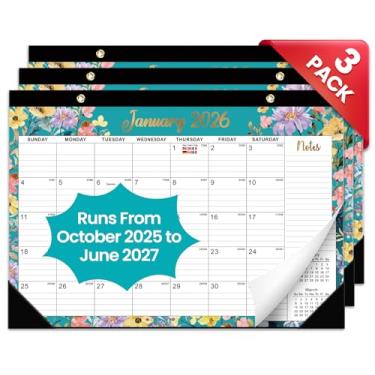Imagem de Pacote com 3 calendários de mesa 2025-2026, calendário de 21 meses de outubro de 2025 a junho de 2027 - calendário grande de 43 x 30 cm de mesa/parede para escola em casa ou escritório - estampa