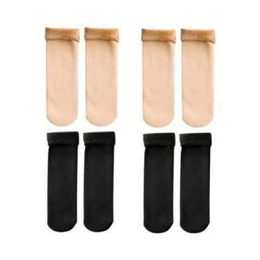 Imagem de Meias Térmicas Grossas De Lã E Cashmere Para Inverno Femininas Pretas 