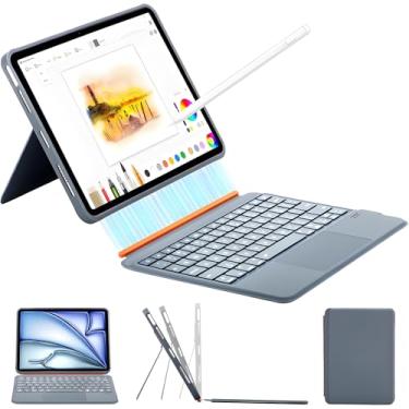 Imagem de Capa Flex com Teclado para iPad (A16) 11ª/10ª Geração 10.9", Teclado Magnético Desmontável Ultra-Leve, Suporte Ajustável, Teclas Retroiluminadas e Trackpad Multitoque (Cinza)