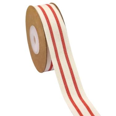 Imagem de YERELO Conjunto de fitas listradas de algodão de 10 jardas/fitas listradas vermelhas e brancas de 2,5 cm para artesanato de árvore de Natal, guirlanda de casamento, embrulho de presente, decoração e