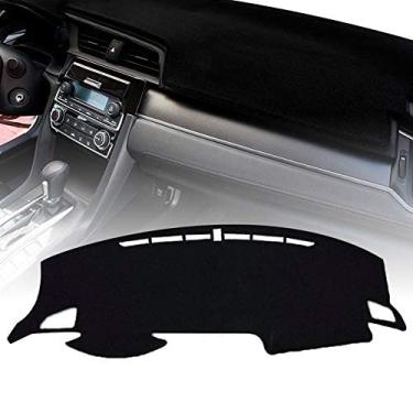 Imagem de PGTOPONE Capa de painel de controle de ajuste personalizado preta para console central protetor de painel protetor solar tapete para Honda 10th Civic 2016 2017 2018 2019Coupe (preto)
