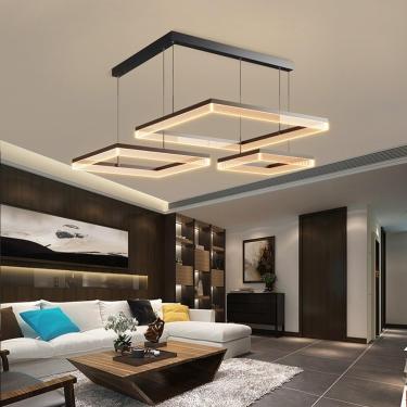 Imagem de Lustre Moderno Regulável 68w Alumínio Preto Led Acrílico Luz De Ilha De Cozinha Com Controle Remoto 3000k-6500k Sala De Estar Grande Iluminação Diy Forma Quadrado Pinge, One Color, 80cm+60cm+40cm