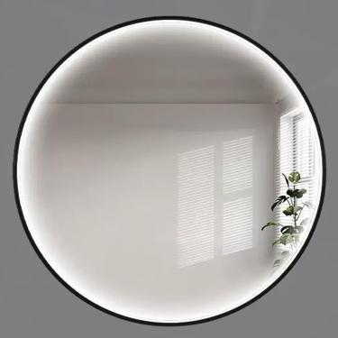 Imagem de Espelho Redondo Led Com Luzes Para Parede, Espelho Vity Frontal Com Moldura De Liga De Alumínio, Espelho Montado Na Parede à Prova De Estilhaços Para Quarto, Black - White Light, 80x80cm