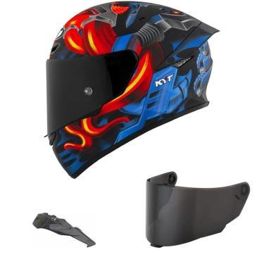 Imagem de Capacete KYT TT Course Magnet Azul e Mais Viseira Fumê e Spoiler Fumê-Masculino
