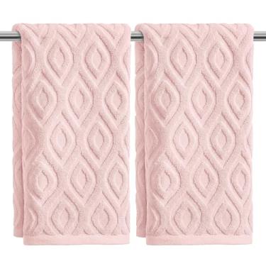 Imagem de Artoid Mode 2 toalhas de mão rosa 3D diamante grade jacquard para banheiro, 100% algodão macio absorvente toalha de decoração de banheiro, 14,7 x 29,5 polegadas