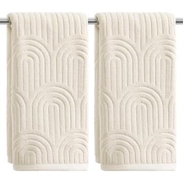 Imagem de Artoid Mode 2 peças de toalhas de mão bege 3D arqueadas jacquard para banheiro, 100% algodão macio absorvente toalha de decoração de banheiro, 14,7 x 29,5 polegadas