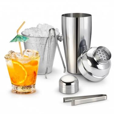 Imagem de Kit Coqueteleira Inox 3 Peças com Balde e Pinça para Gelo, Ideal para Drinks, Bar em Casa, Cocktails e Caipirinhas