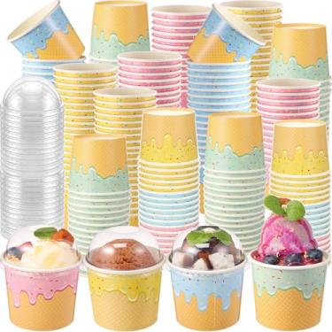 Imagem de Jingmore Copos de papel de sorvete de 160 unidades com tampas transparentes sem furos, copos de sobremesa descartáveis a granel, tigelas de sobremesa, recipientes de sudae para lanche, sopa de iogurte
