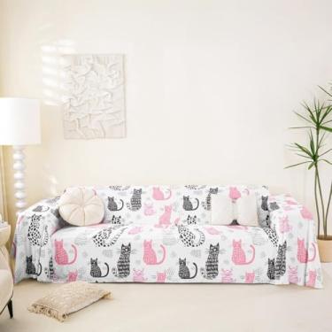 Imagem de jejeloiu Capas de almofada para sofá de gatos, animais de estimação, estampa de gato fofo, seccional, macia, protetores de arranhões Kawai Animals macios rosa cinza, 180 cm x 118 cm