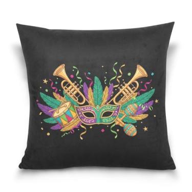 Imagem de ATTX Capas de almofada de máscara de carnaval 50 x 50 cm decorativas com zíper para sala de estar sofá-cama (772)