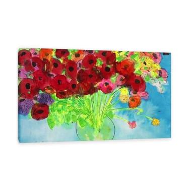 Imagem de SDYJ6GSW Walasse Ting Impressão em tela Poppies Rooster Famosa Figura Feminina Floral Reprodução Colorida Grande Decoração de Parede para Quarto Moldura 60 x 95 cm (24 x 37 polegadas)