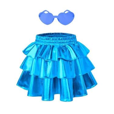 Imagem de Falda metálica con volantes para niñas Perfashion, azul celeste brilla