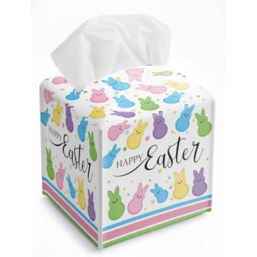 Imagem de Capa de caixa de lenços de guardanapo de dia de Páscoa, organizador de papel de couro impermeável colorido para mesa de jantar, banheiro, penteadeira de cabeceira, carro, ideias de presente de