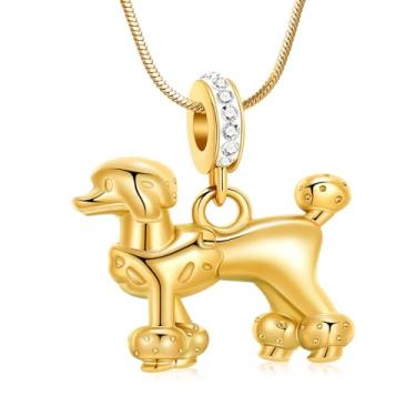 Imagem de Colar de urna de cachorro fofo poodle peludo para cremação de animais de estimação, pingente de urna serve para pingentes Pandora e pulseira para mulheres, joia de lembrança memorial para cinzas de