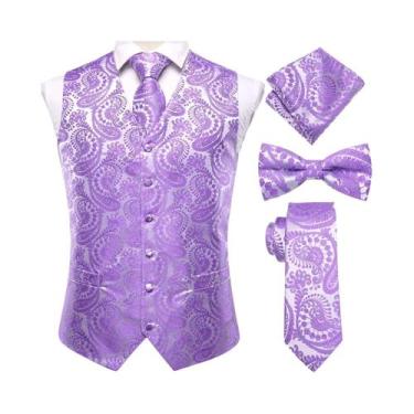 Imagem de Colete De Seda Masculino Dourado Com Gravata Borboleta, Lenço De Bolso