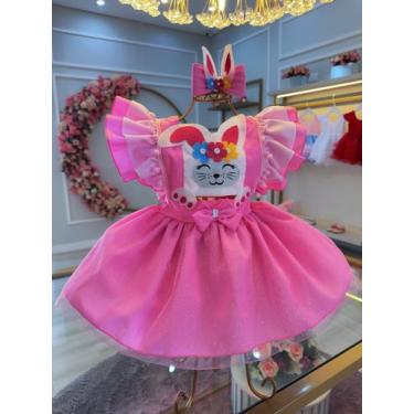 Imagem de Vestido Infantil Romper Coelhinho da Páscoa Saia Com Glitter Super Lux