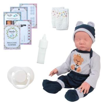 Imagem de Boneco Ursinho Azul com Roupinha Completa e Olhos Fechados - Cegonha R