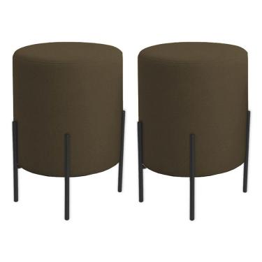 Imagem de Kit 2 Puffs Orgânicos Veludo Thor Com Pés De Ferro Preto - 7 Decor Marrom