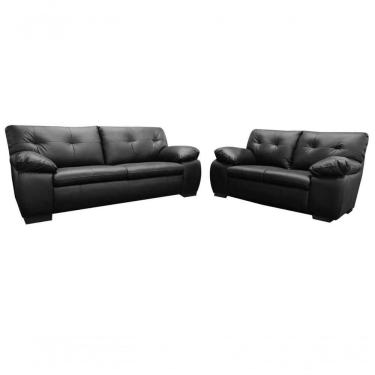 Imagem de Conjunto Sofá De Couro Marselha 3 E 2 Lugares Preto Pigmentado - Mempra