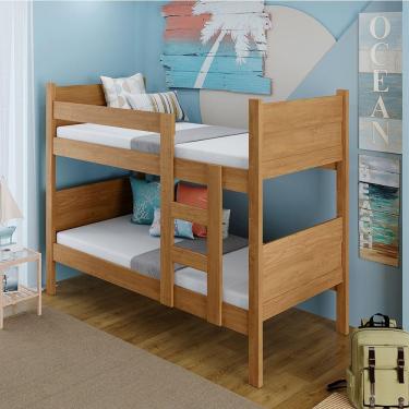 Imagem de Beliche Resistente Fortaleza Em Mdf Vira 2 Camas Solteiro Amêndoa