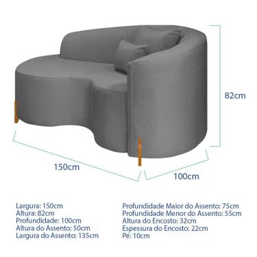 Imagem de Divã Recamier Curvo Sala De Estar Recepção Inglaterra 150cm Pés Madeira Lado Esquerdo Bouclé Cinza