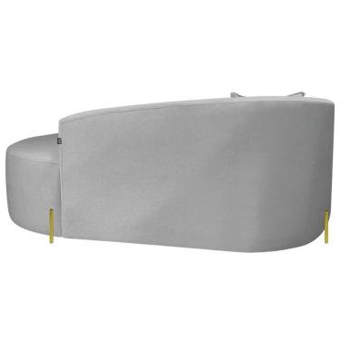 Imagem de Divã Recamier Curvo Sala De Estar Recepção Inglaterra 200cm Pés Metal Dourado Lado Direito Linho Cor Cinza Claro