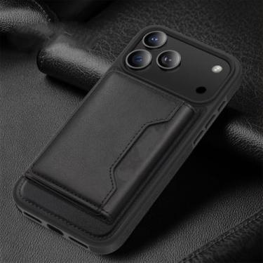 Imagem de Capa carteira de luxo em couro para iPhone 17 Air 16 15 14 Plus 13 12 11 Pro Max com fecho magnético resistente (Para iPhone 16e/Preto)