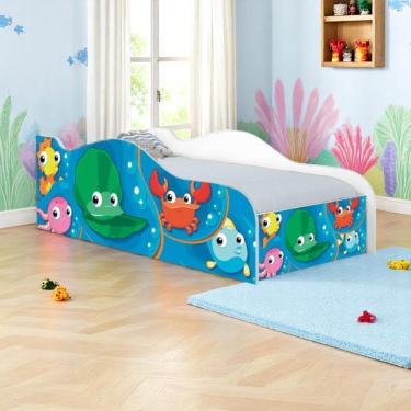 Imagem de Cama Carro Fun Adesivada Fundo Do Mar Peixes Solteiro