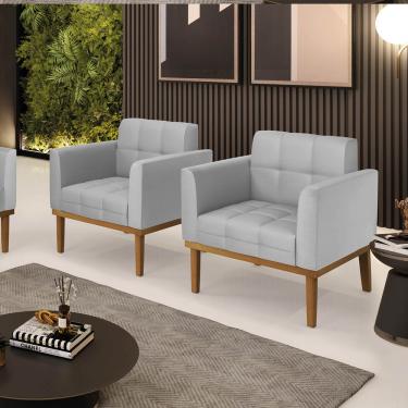 Imagem de Poltrona Sala Decorativa Kit 2 Elisa Base Madeira Castanho Sintético Cinza D03 - D'Rossi