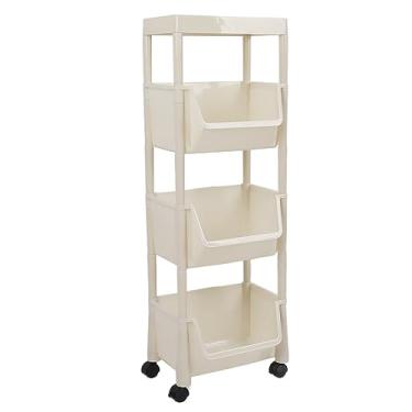 Imagem de Eujgoov Rack de Armazenamento Móvel, Estante de Madeira de Grande Capacidade Com Rodas Traváveis, Carrinho Utilitário Versátil para Escritório Doméstico e Dormitório Estudantil (Quatro camadas com)