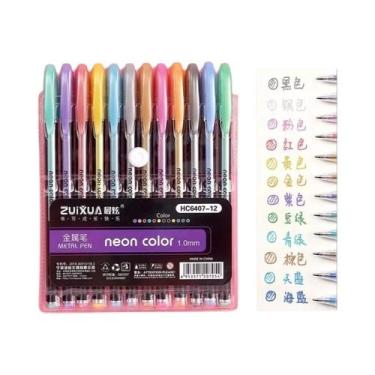 Imagem de Canetas De Gel Com Glitter Metálico, Conjunto De 12/24 Peças Para Esco