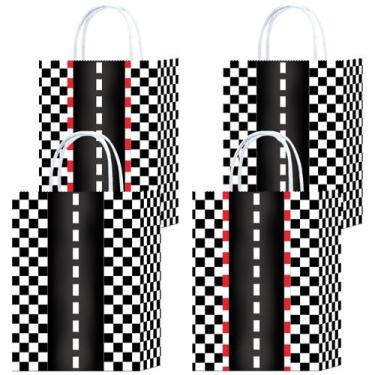 Imagem de Sacola de presente Checkerboard White Kraft Paper, pacote com 10, 22x1