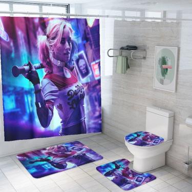 Imagem de Conjunto de cortinas de chuveiro Harleys Quinns Waterproof 4 unidades com tapete
