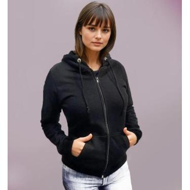 Imagem de Blusa de frio feminina moletom com zíper e capuz - L7, Preto, P