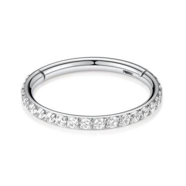 Imagem de Piercing Argola Cravejada Zircônia Aço PVD Gold Clicker Cor:PrateadoTa