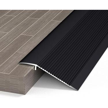 Imagem de Faixa de perfil de transição de piso de 2 peças, 80 cm/100 cm/120 cm, altura ajustável 0,8-5 cm, transição final em liga de alumínio para carpete, azulejo, piso laminado, preto, 0,8 m * 2 St