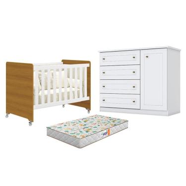 Imagem de Berço Americano Evolution 4 Em 1 Branco Acetinado Savana Reller E Cômoda Americano Branco Hp E Colchão Gazin - Henn