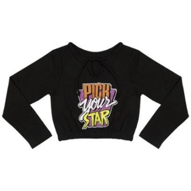 Imagem de Blusa Juvenil Look Jeans Cropped Moletinho Preto - 14 - PRETO-Feminino