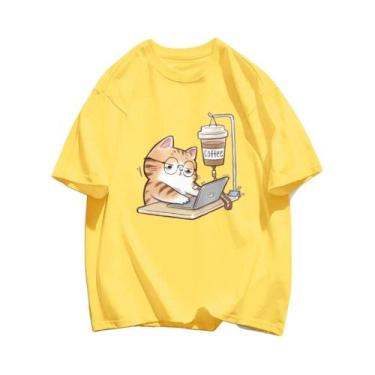 Imagem de Camisetas Femininas De Algodão Para O Verão, Com Estampa De Gatos E Ca