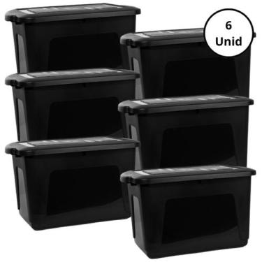 Imagem de Kit 6 Organizadora 20L Preta Com Tampa Grande - GIOTTO