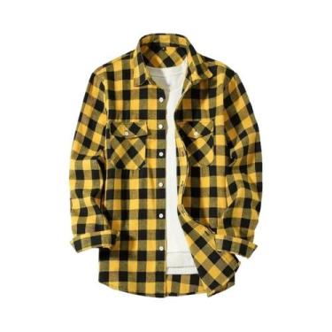 Imagem de Camisa Masculina De Flanela Xadrez Vermelha De Manga Longa Para Primav