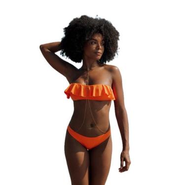 Imagem de BIQUINI LEVO BABADO, TOP sem alça, CALCINHA LATERAL MÉDIA, LARANJA, LI