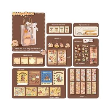 Imagem de Conjunto De Material Escolar De Capivara Em Estilo Cartoon, Bolsa De S