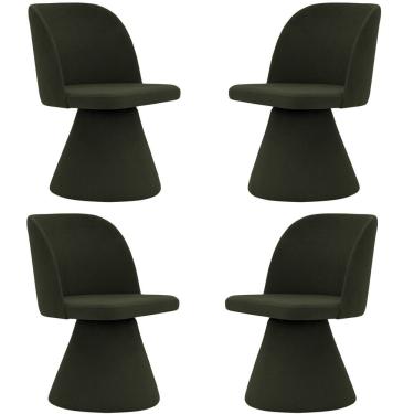 Imagem de Kit 04 Cadeiras De Jantar Base Fixa Liz Linho Verde Musgo - Nexta Casa