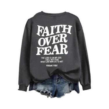 Imagem de Moletom Feminino De Fleece Com Estampa De Letras 'Faith over Fear', Qu