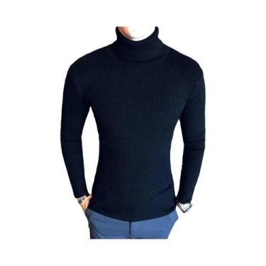 Imagem de Suéter Masculino Slim Fit De Gola Alta, Pulôver De Malha Quente Para O