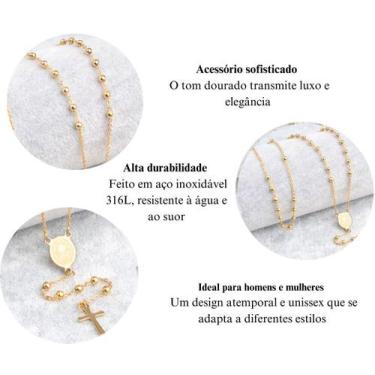 Imagem de Colar Terço Católico em Aço Dourado Inoxidável Medalha Milagrosa Prese