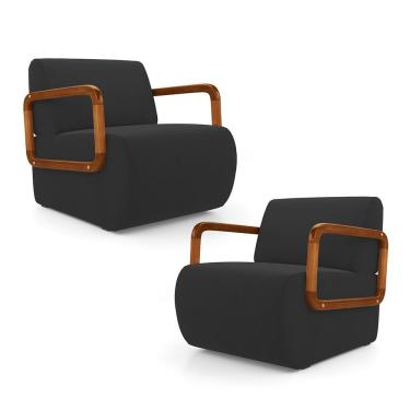 Imagem de Kit 02 Poltronas Decorativas Orgânica Living Kavya Veludo Preto Desk Design