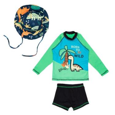 Imagem de Conjunto Blusa E Sunga + Chapéu Menino Proteção Uv Praia - Fofotinhos,